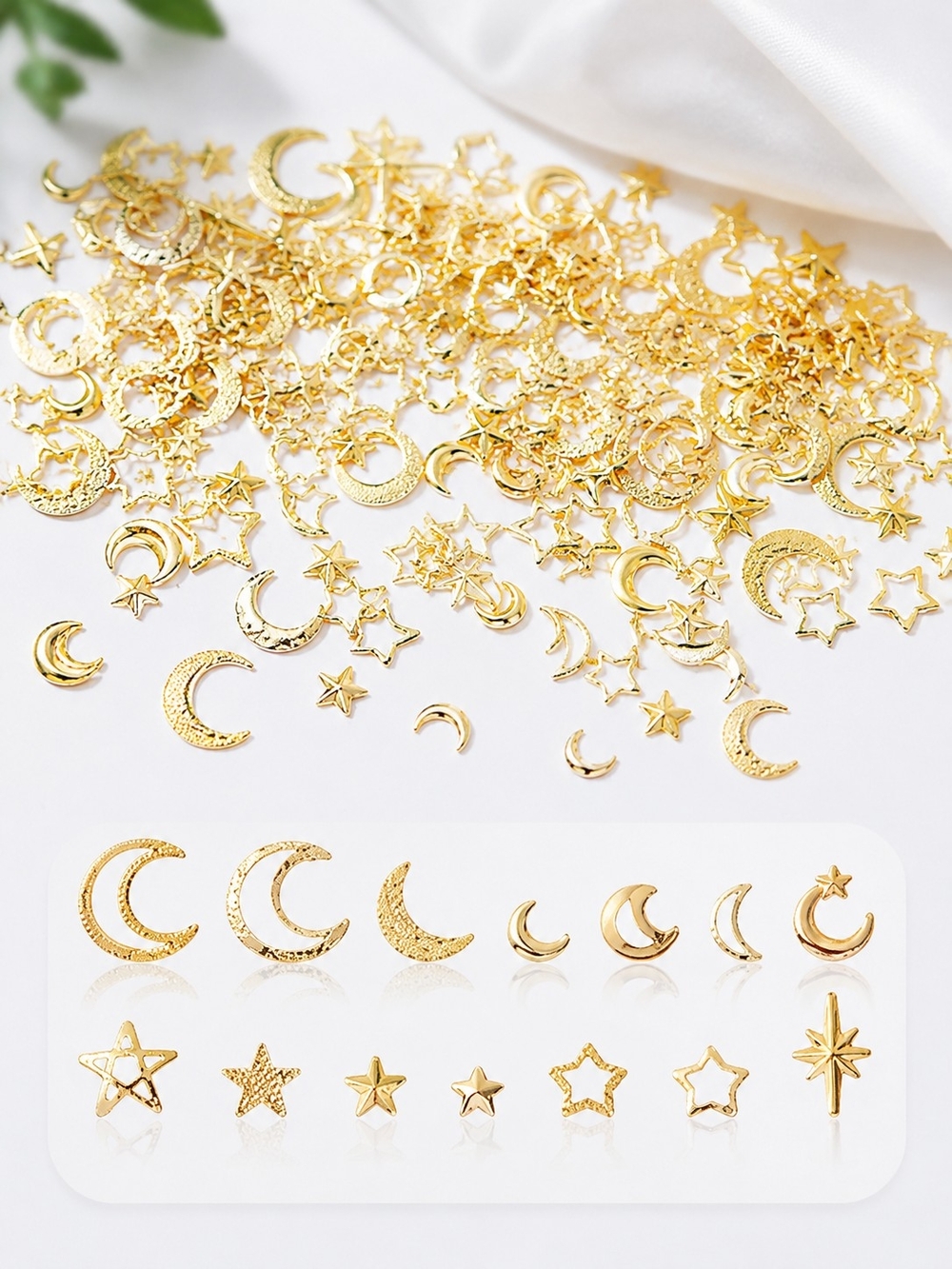 600+ 3D Gold Moon & Star Nail Charms • Nail Art